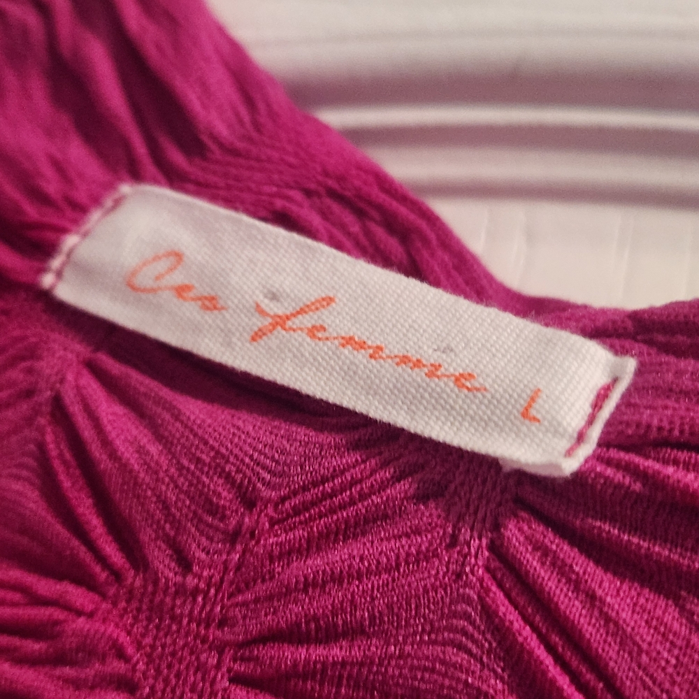 Ces Femme Fuchsia Textured Long Sleeve Blouse L Euc - Picture 2 of 4